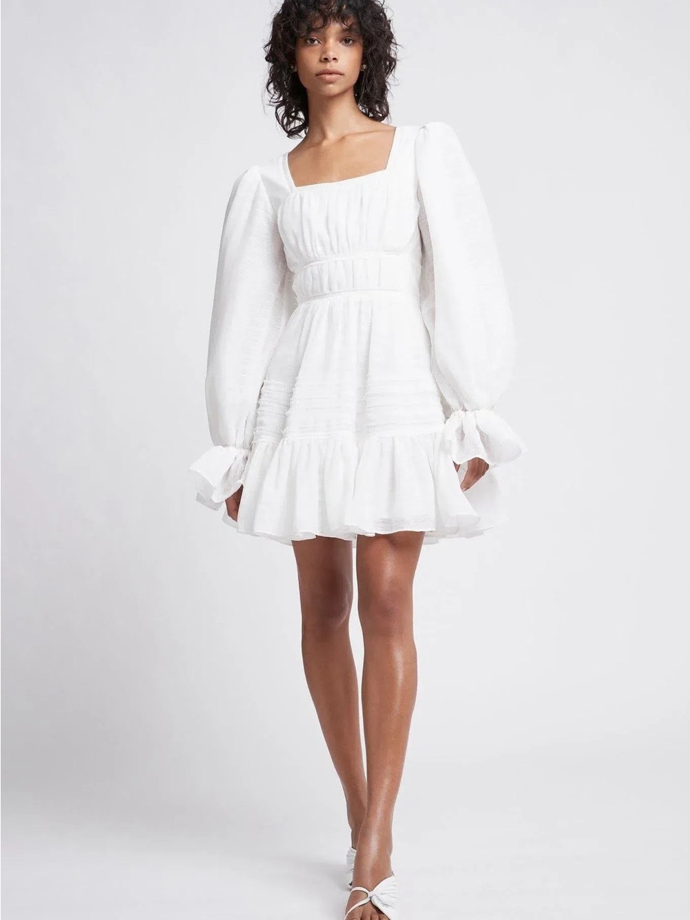 Aje impression White Puff-Sleeve Square Neck Mini Dress